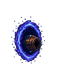 Animated pixel art of a cylindrical highliner arriving through a blue portal
