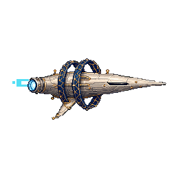 Animated pixel art of a slender silver needlecraft flying with cyan engine trails